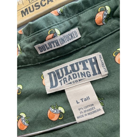 Duluth Trading Moscow Mule Cocktail Print Button Front Shirt Large Tall Green - Picture 5 of 7